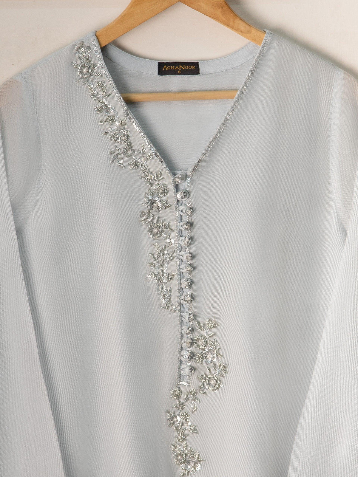 Aghanoor 3 Piece Pure Cotton Net Embroidered Suit - Grey and Pink