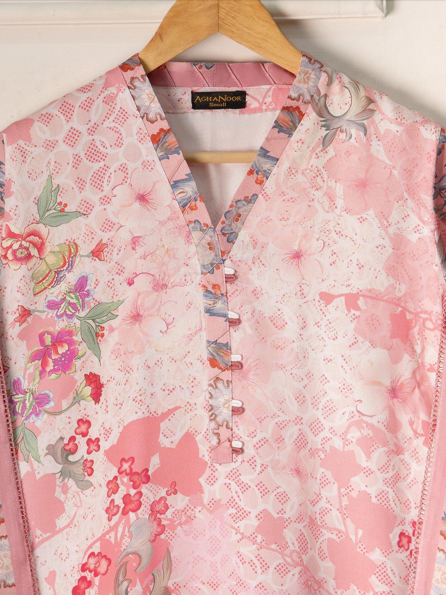 Aghanoor Digital Printed Marina Shirt (Size - L) Pink