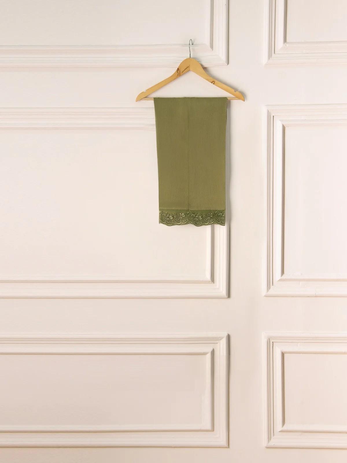 Embroidered Korean Silk Suit - Dhani Green, 2-Piece Agha Noor