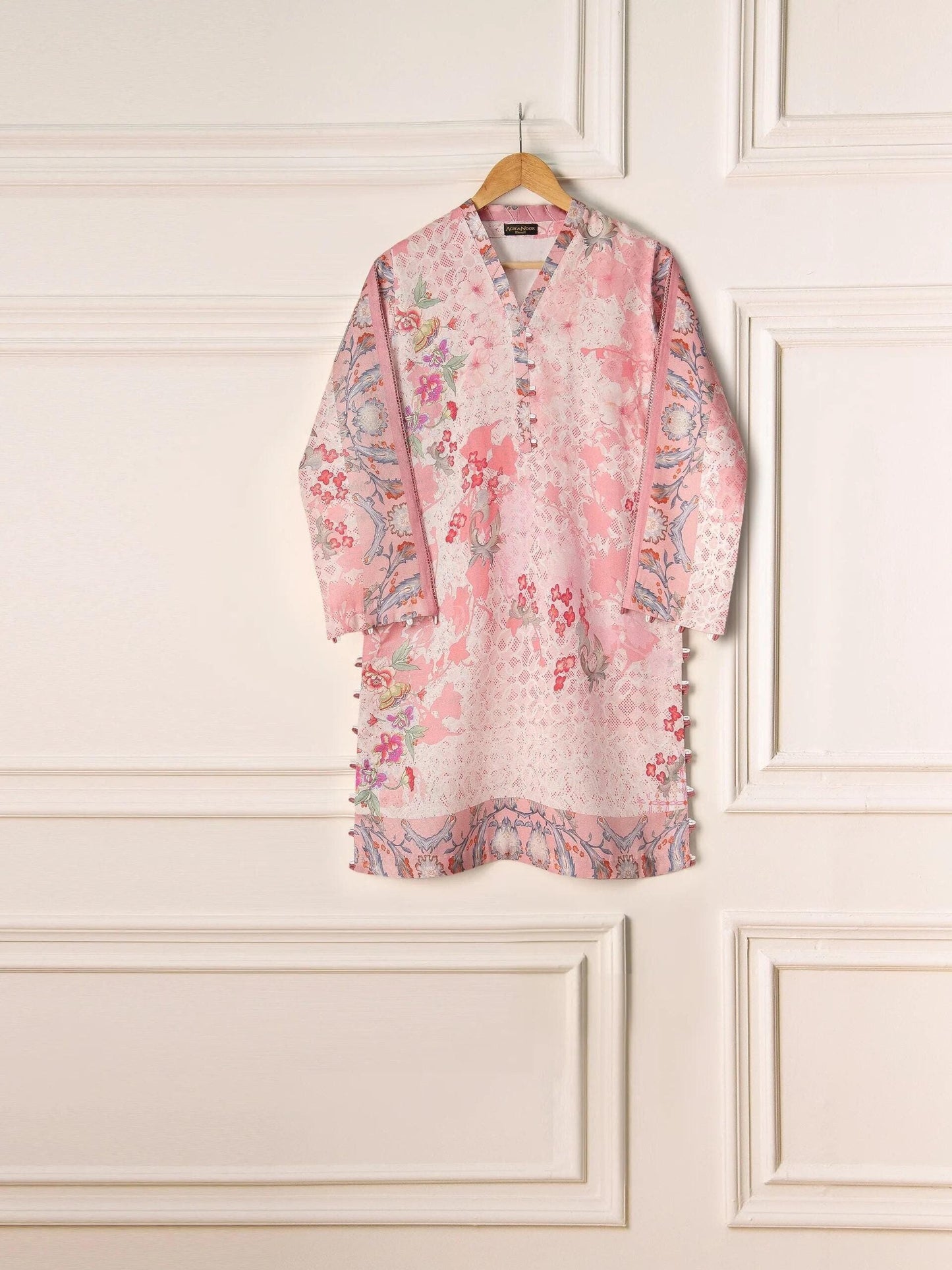 Aghanoor Digital Printed Marina Shirt (Size - L) Pink