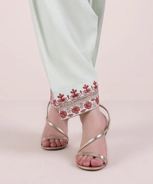Sapphire Brand Cotton Silk Off White Embroidered Shalwar