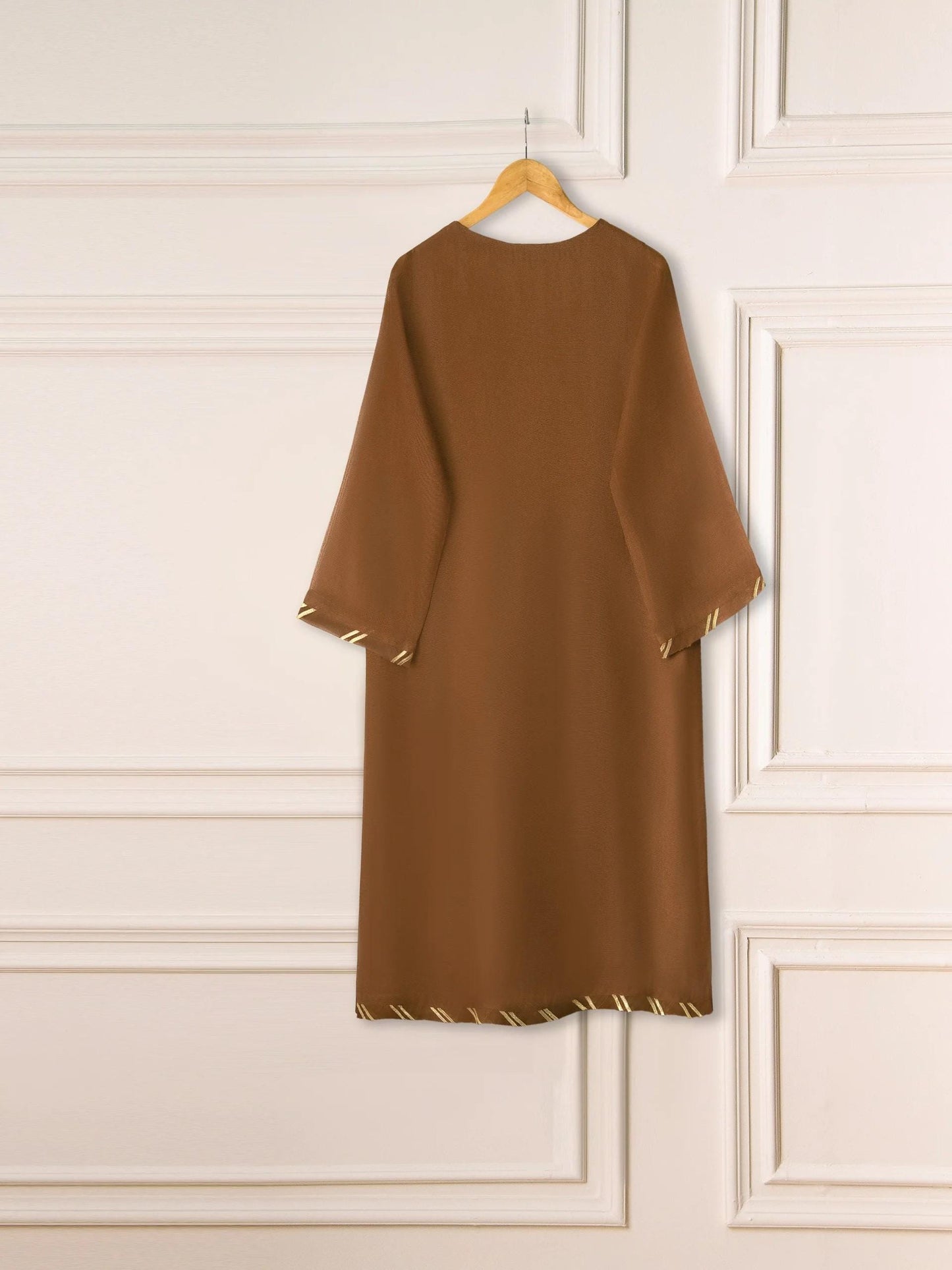Aghanoor 3 Piece Pure Cotton Net Embroidered Suit Size (Large, Medium) - Brown