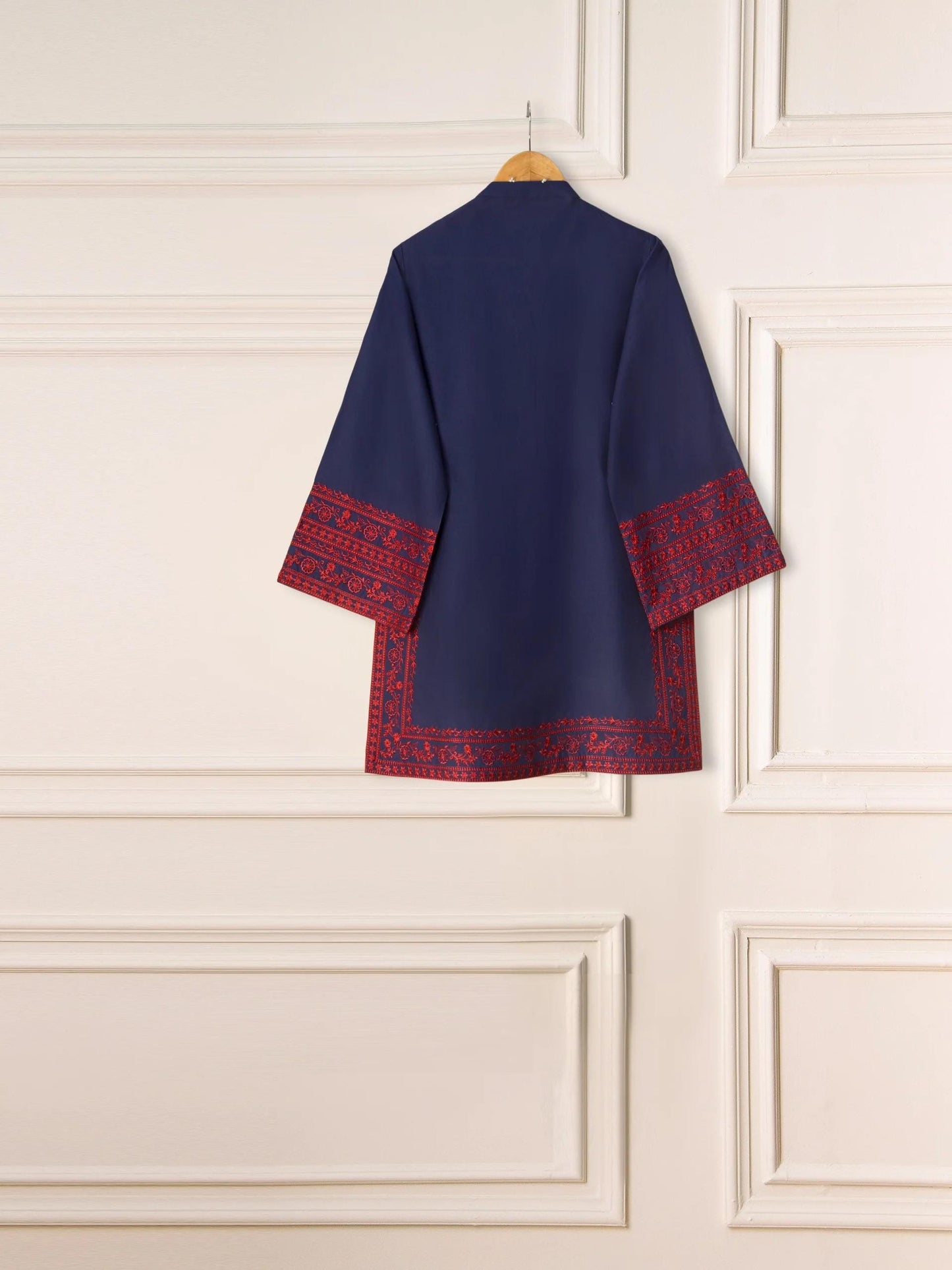 Aghanoor Cambric Embroidered Shirt- (Size-  L) - Navy Blue