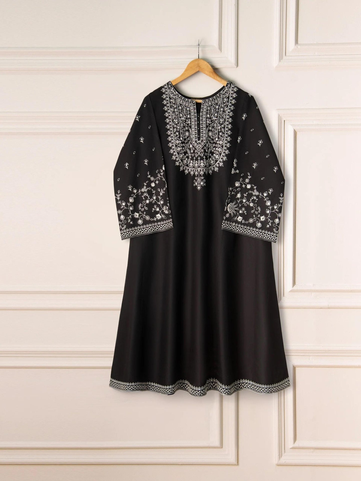 Aghanoor 2 piece - Embroidered Jacquard Frock Suit - (Size- L, M) - Shirt and Dupatta