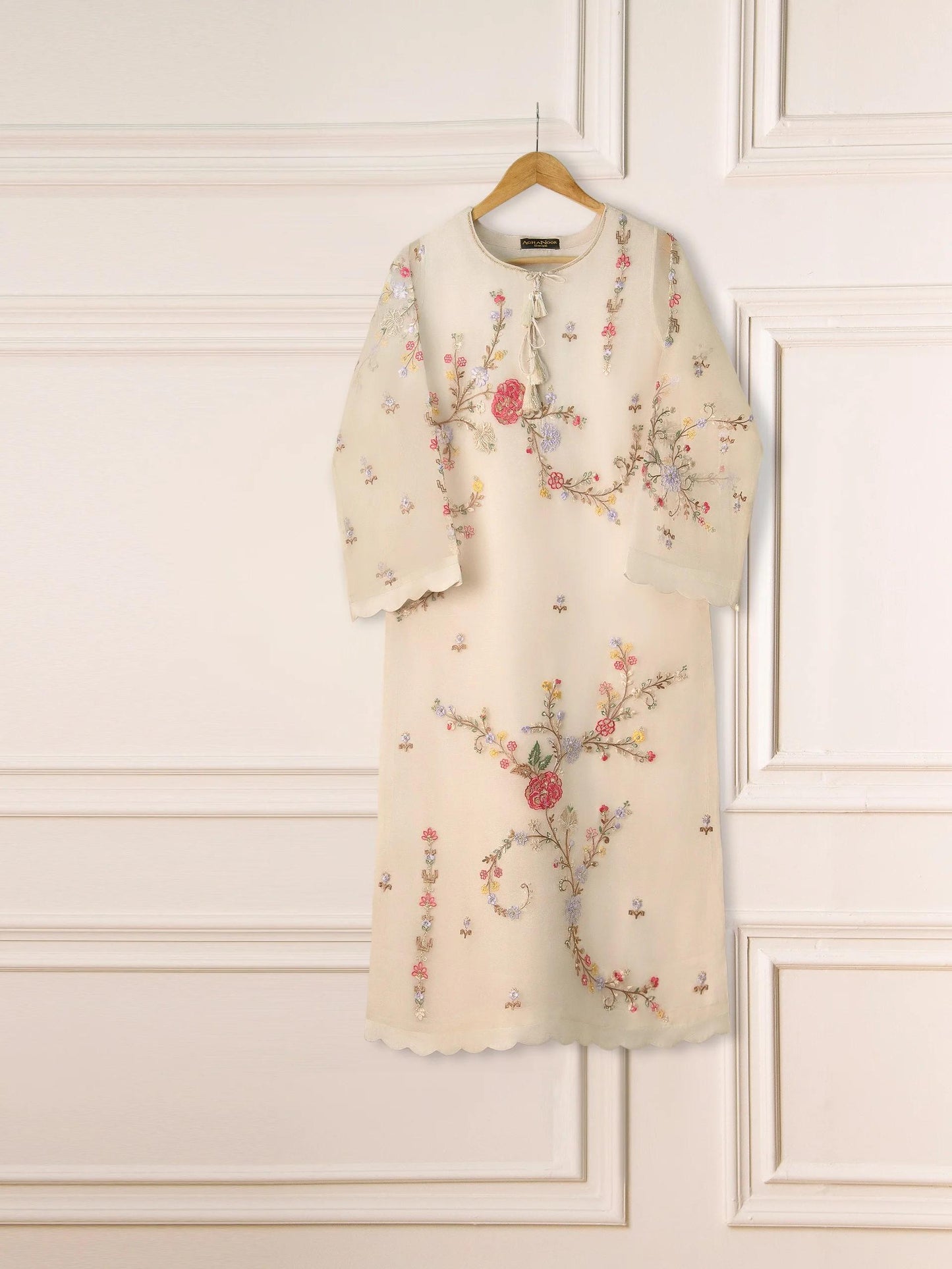 Aghanoor 3 piece - (Size- Medium, Large) - Pure Organza Embroidered Suit - Raw Silk Pants