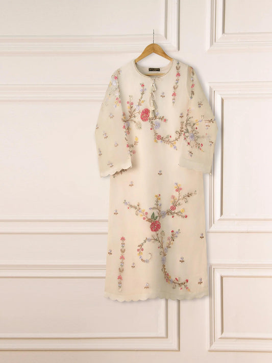 Aghanoor 3 piece - (Size- Medium, Large) - Pure Organza Embroidered Suit - Raw Silk Pants