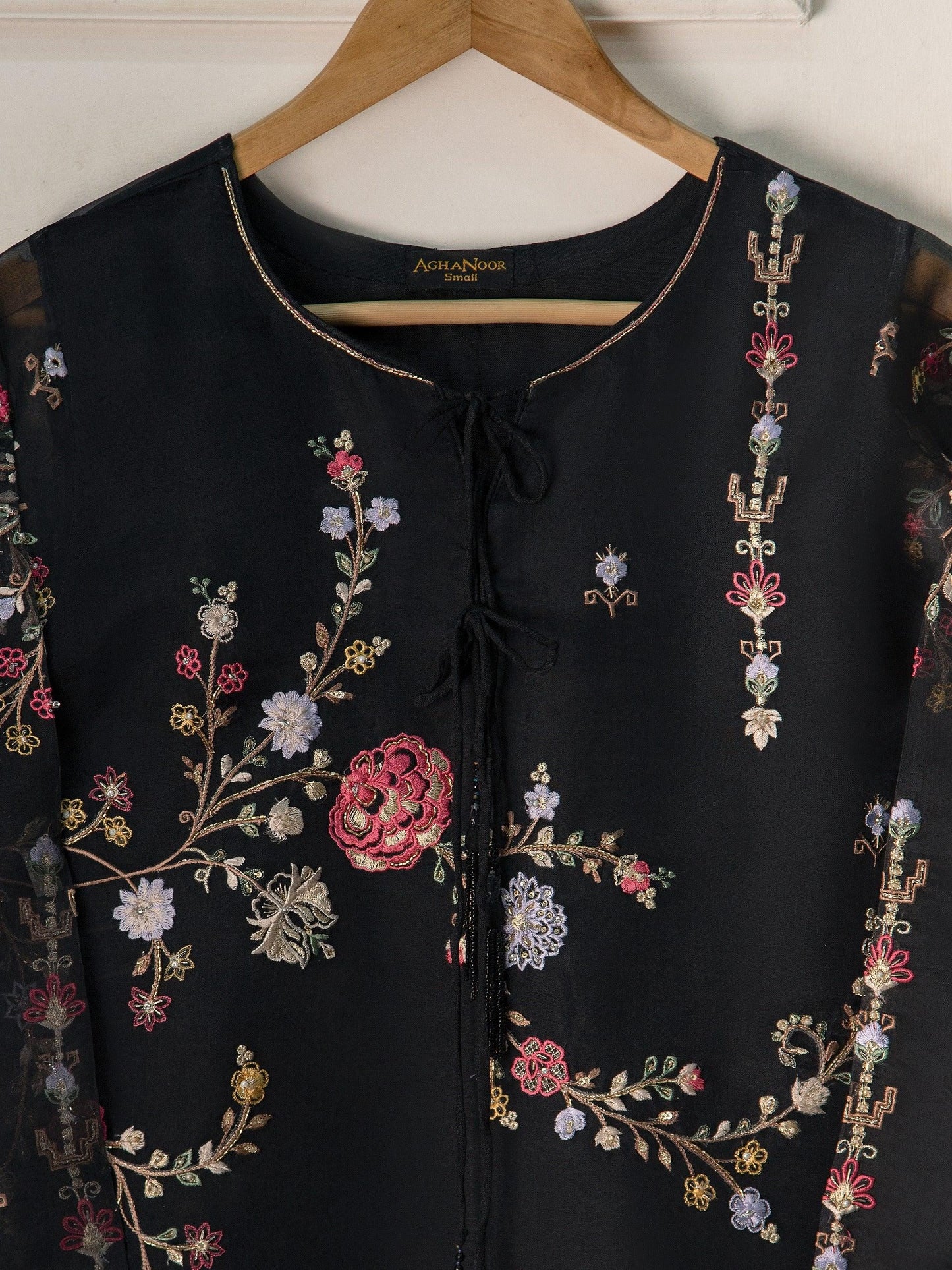 3 Piece Aghanoor Black Organza Embroidered Suit