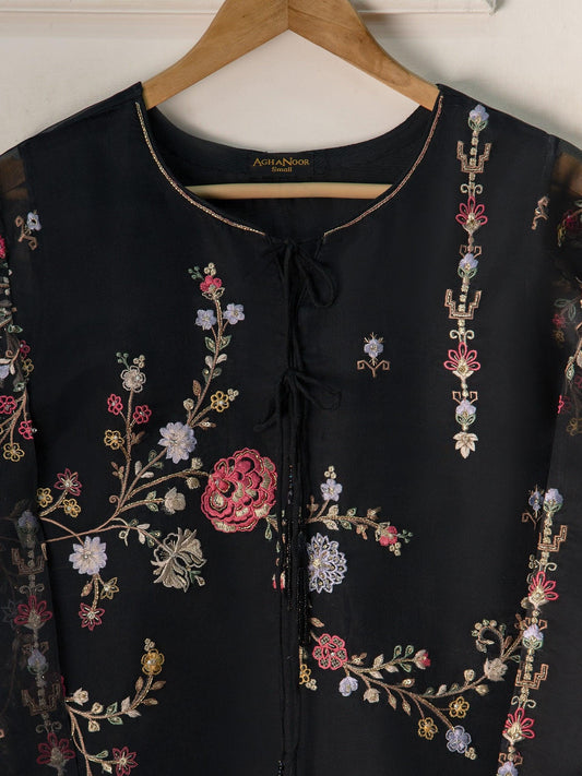 3 Piece Aghanoor Black Organza Embroidered Suit