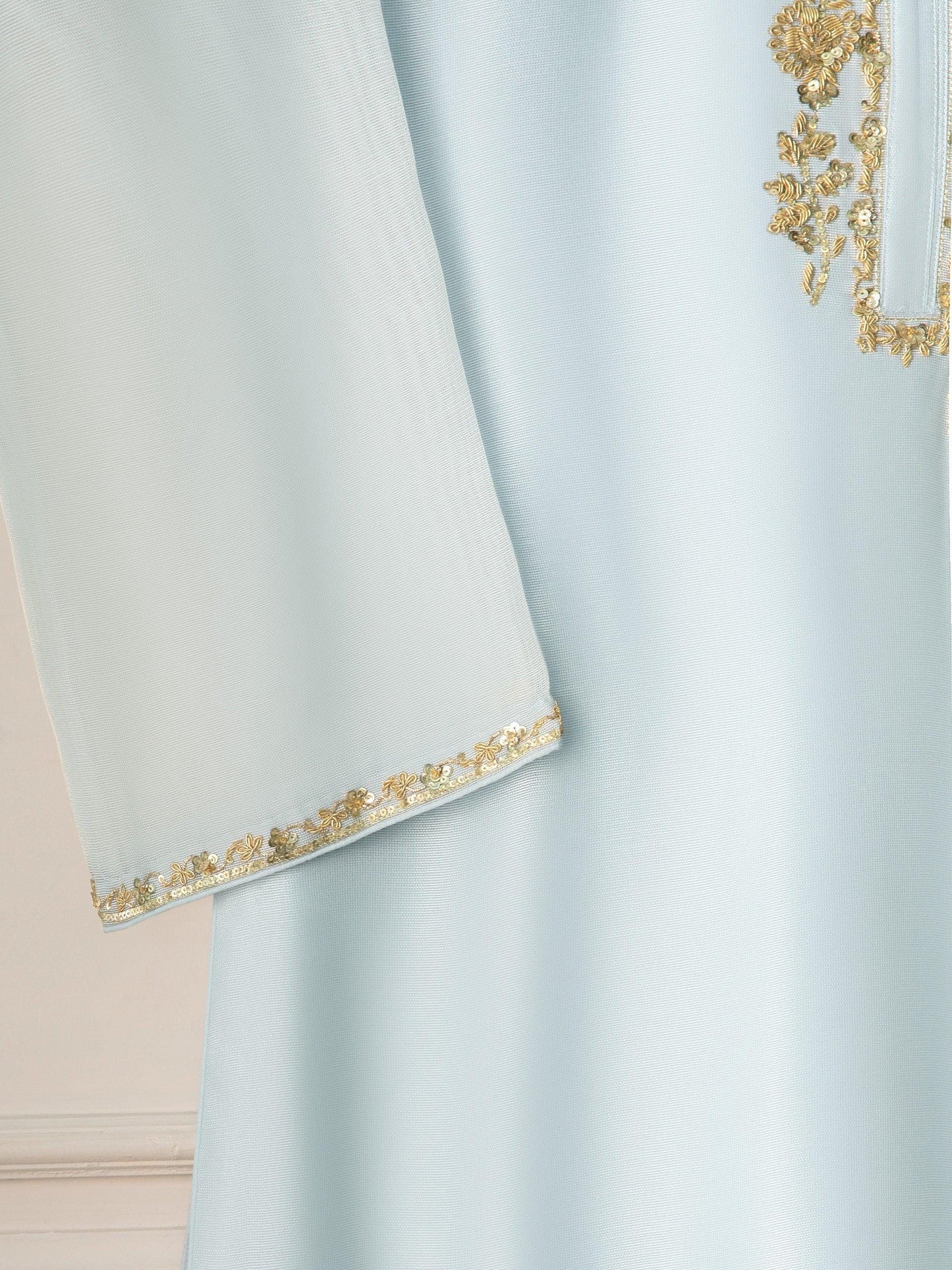 Agha Noor 2 Piece - Embroidered Cotton Net Suit: Raw Silk Pants - Ferozi