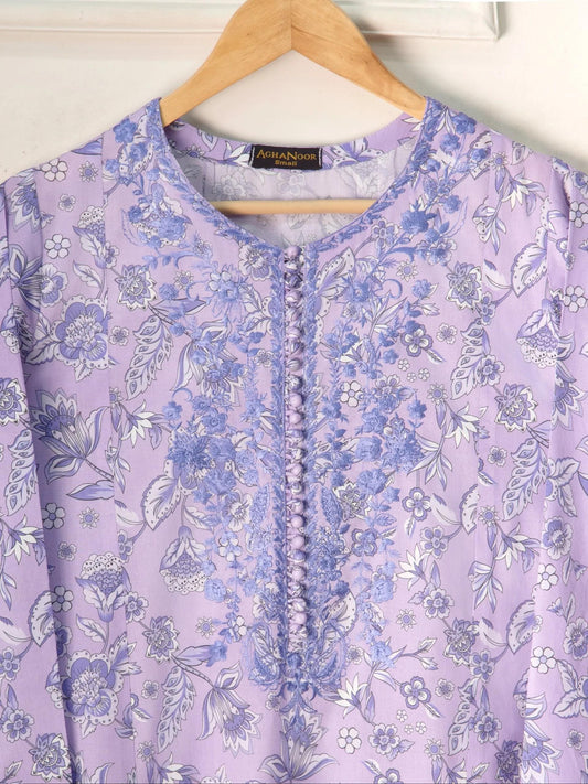 Aghanoor 2 piece - (Size- Large, Medium)  Printed Embroidered Cambric Suit - Lilac