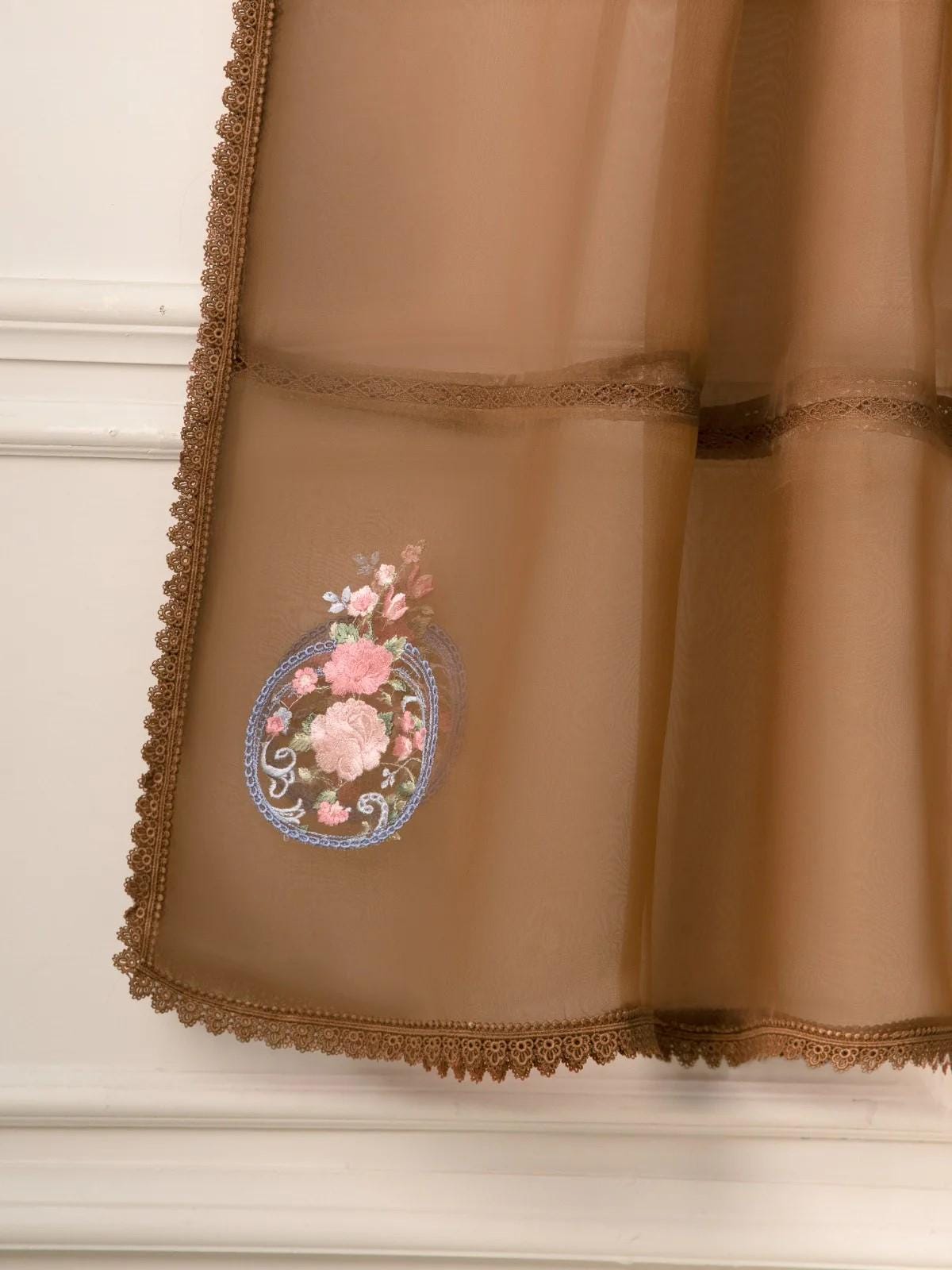 Agha Noor 3 Piece Pure Cotton Net Embroidered Suit - Brown