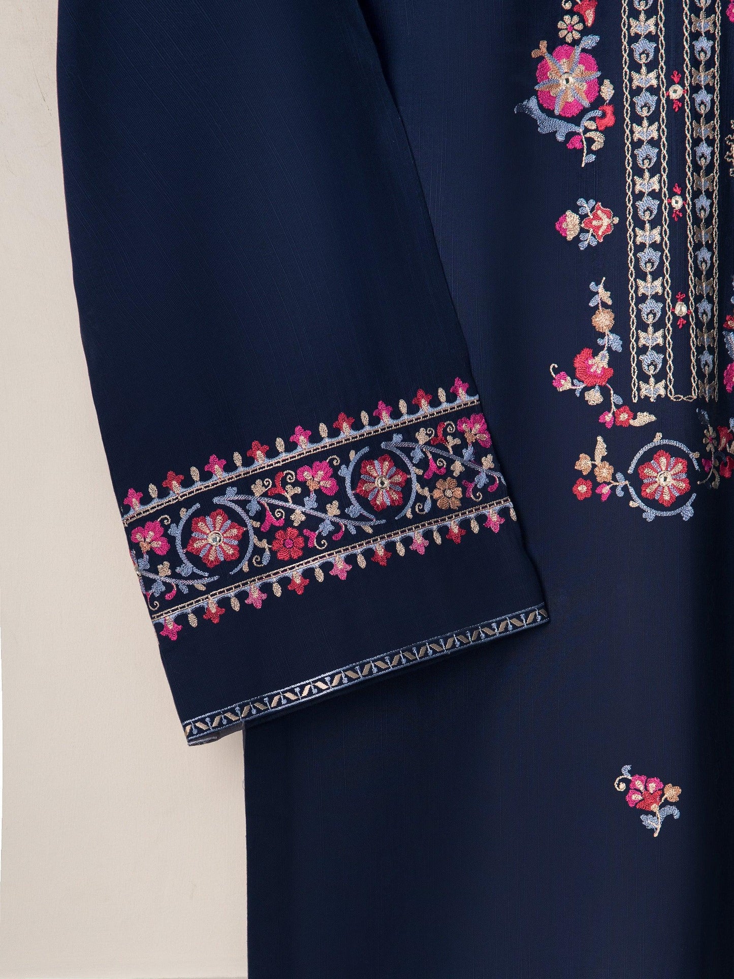 Aghanoor 2 piece - (Size- Medium) Embroidered Khaddar  Suit - Navy Blue