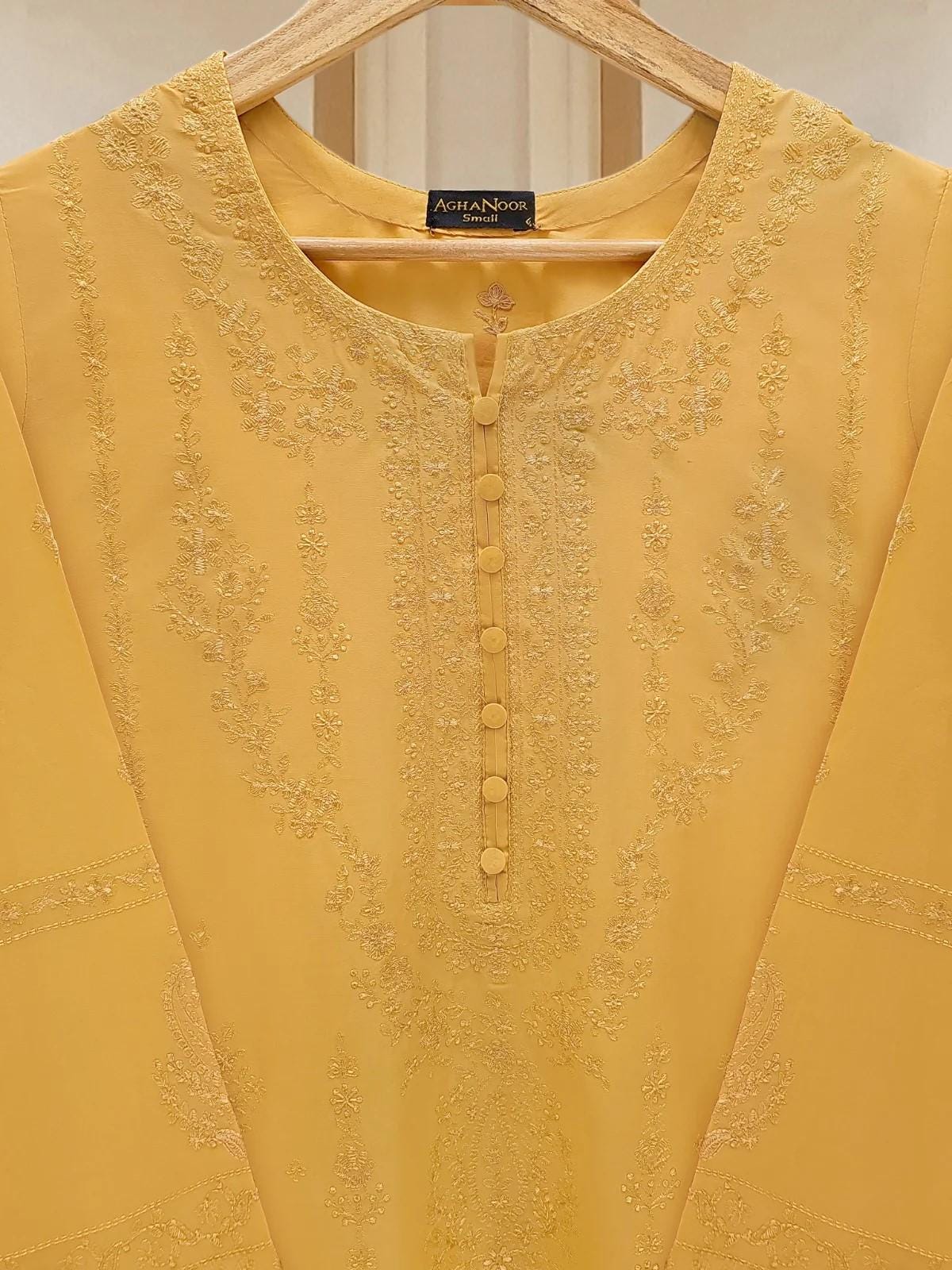 Aghanoor 3 piece - (Size-Medium) Embroidered Suit -Mustard - India Pakistan Bangladesh