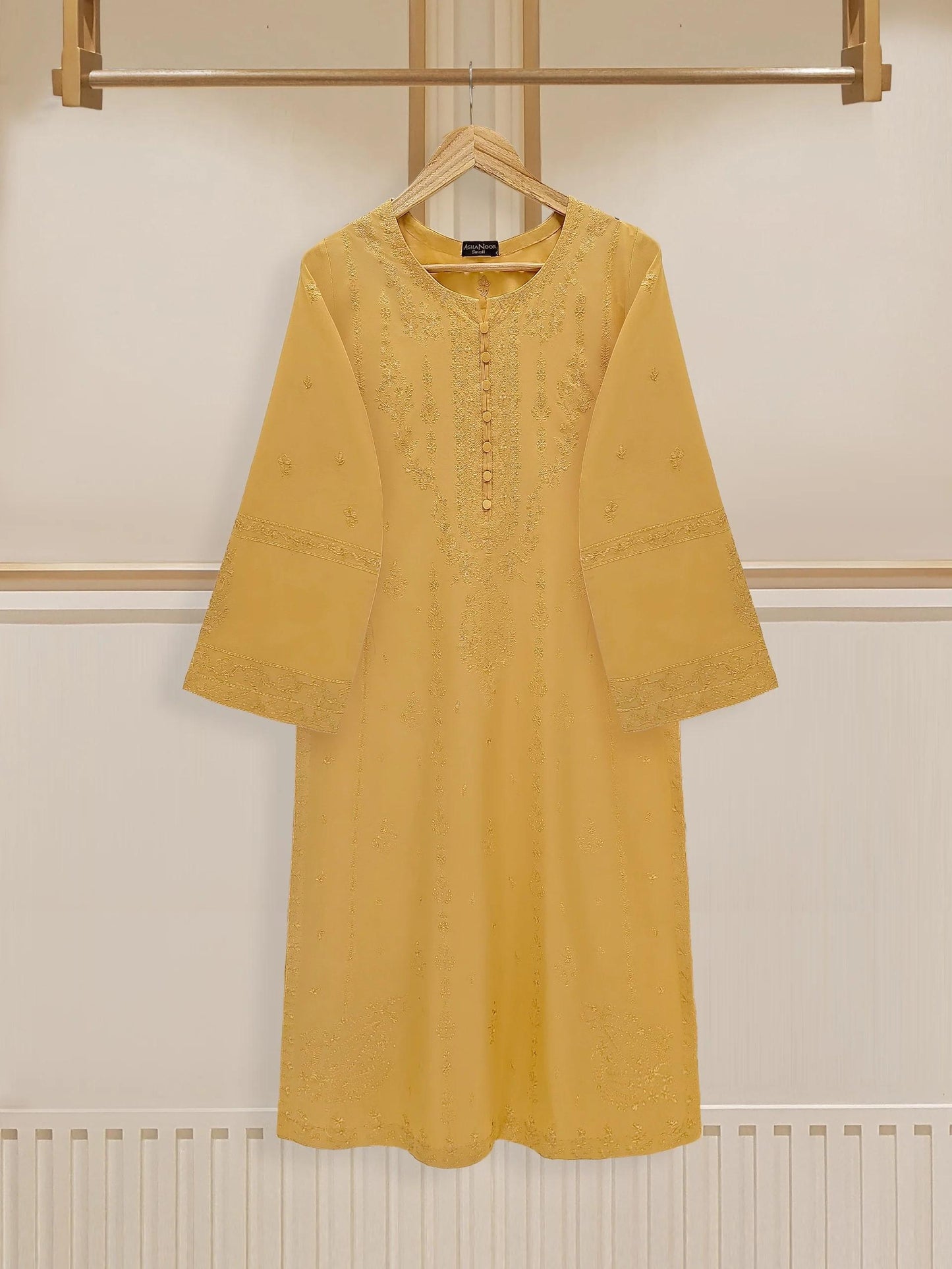 Aghanoor 3 piece - (Size-Medium) Embroidered Suit -Mustard - India Pakistan Bangladesh