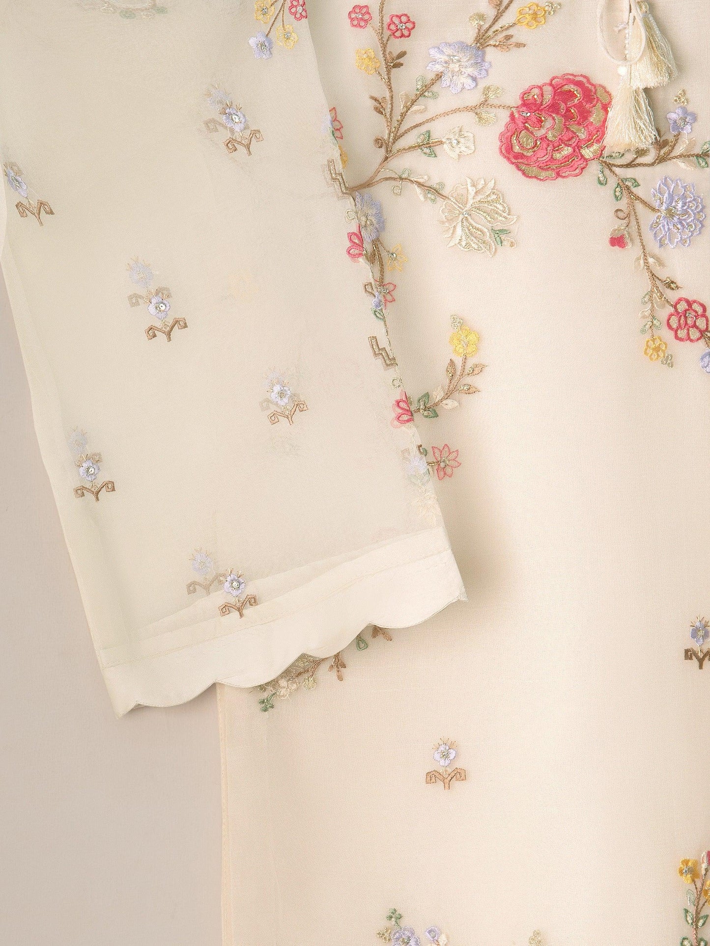Aghanoor 3 piece - (Size- Medium, Large) - Pure Organza Embroidered Suit - Raw Silk Pants