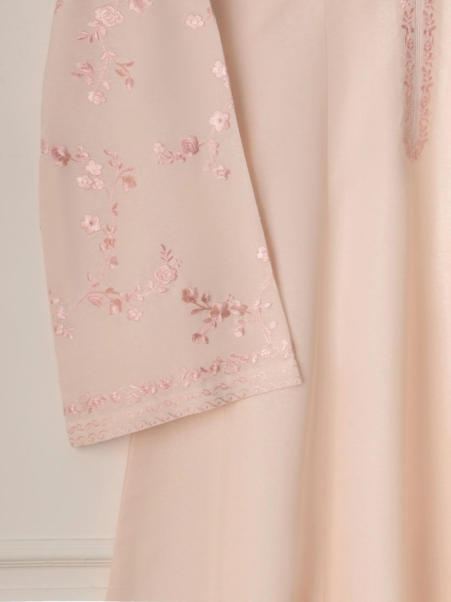 Aghanoor 2 piece - (Size Medium, Large) Embroidered Karandi Suit - Peach/Pink