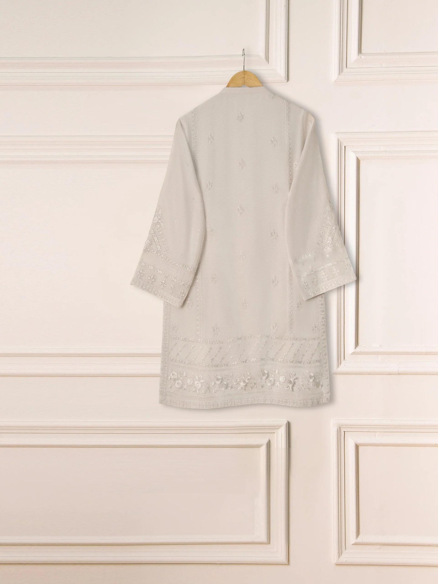Embroidered Cotton Net Suit: Agha noor Grey Raw Silk Pants Set