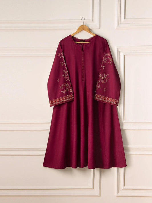 Aghanoor 2 piece - (Size-M, L) Embroidered Khaddar Frock Suit - Purple