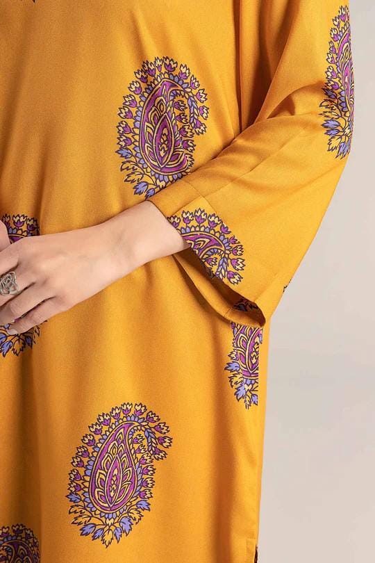 Maria.B - Farshi Shalwar Suit - 2 Piece Arabic Lawn Suit  (Medium, Large) - Mustard