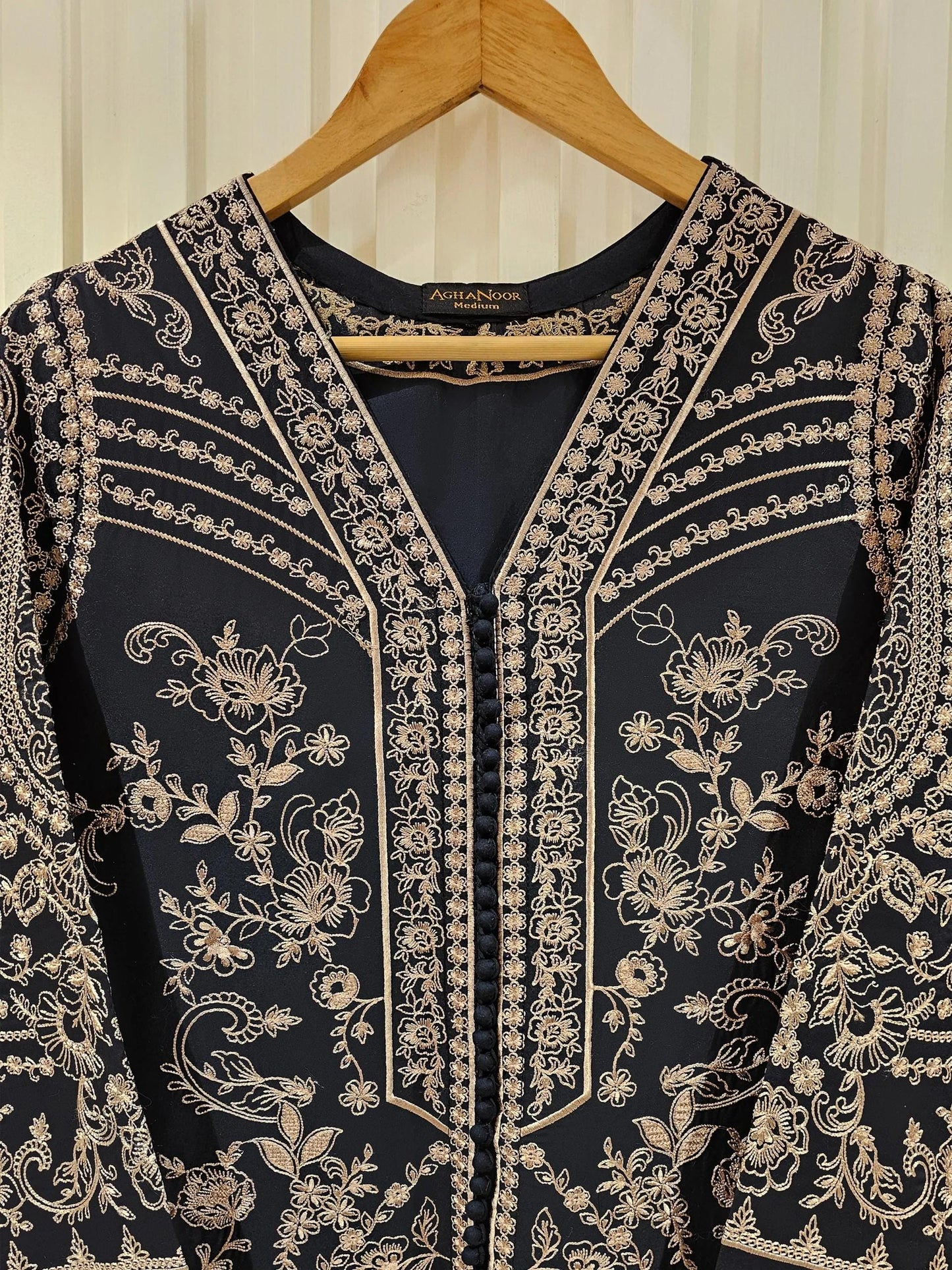 Aghanoor 3 Piece Embroidered Lawn Suit Size (Large, Medium) - Black