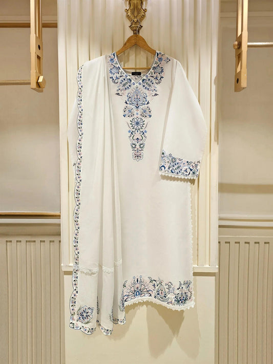 Aghanoor 2 Piece Embroidered Lawn Suit Size (Large, Medium) - White