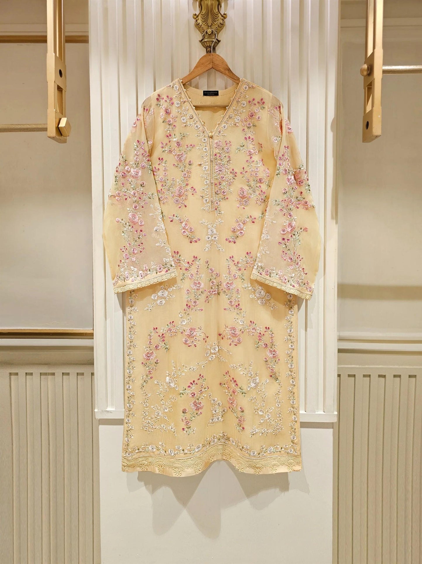 Agha Noor 3 Piece - Embroidered Chiffon Suit - Light Yellow