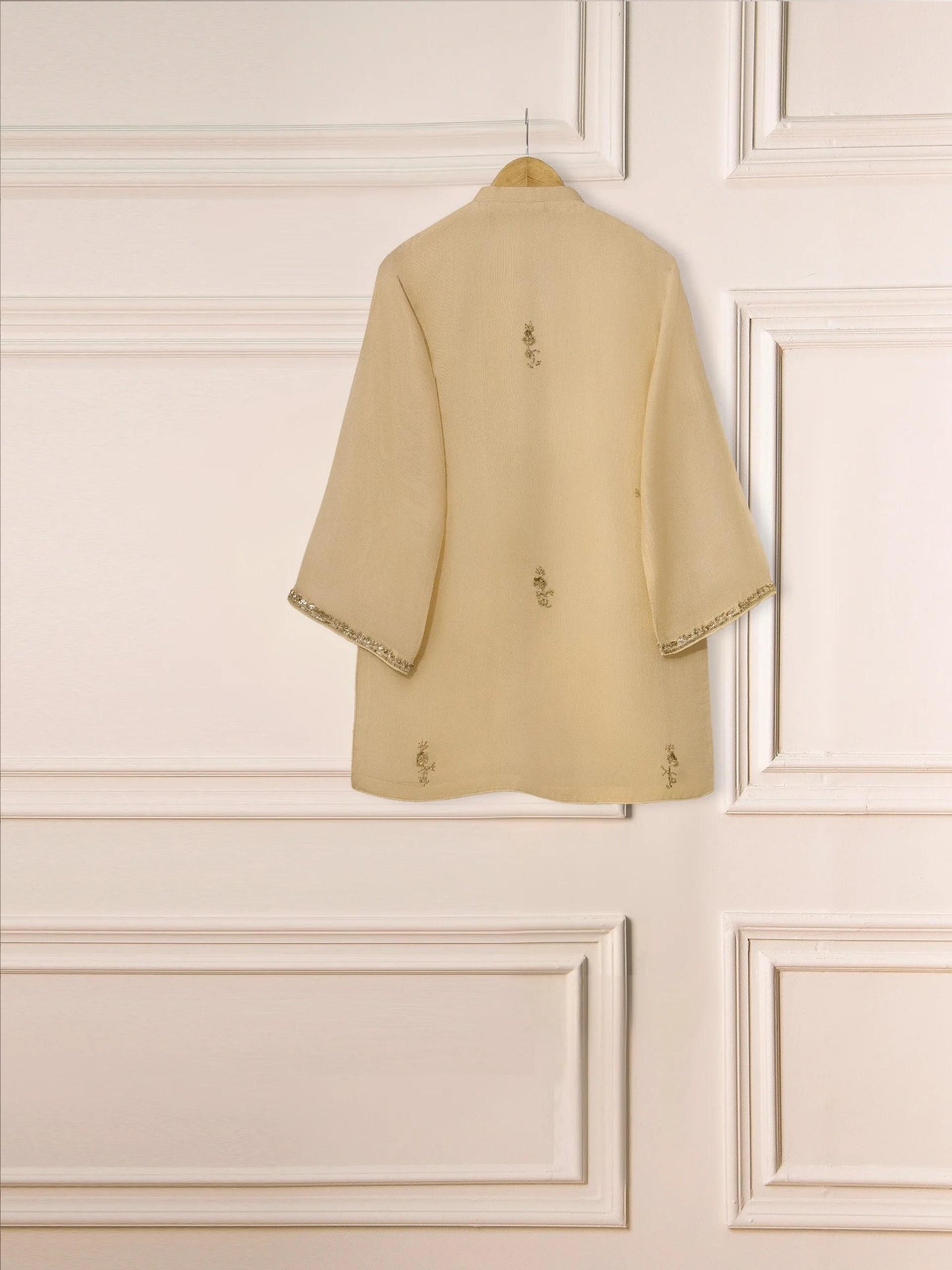 Agha noor 3 Piece Pure Cotton Net Embroidered Suit - Beige