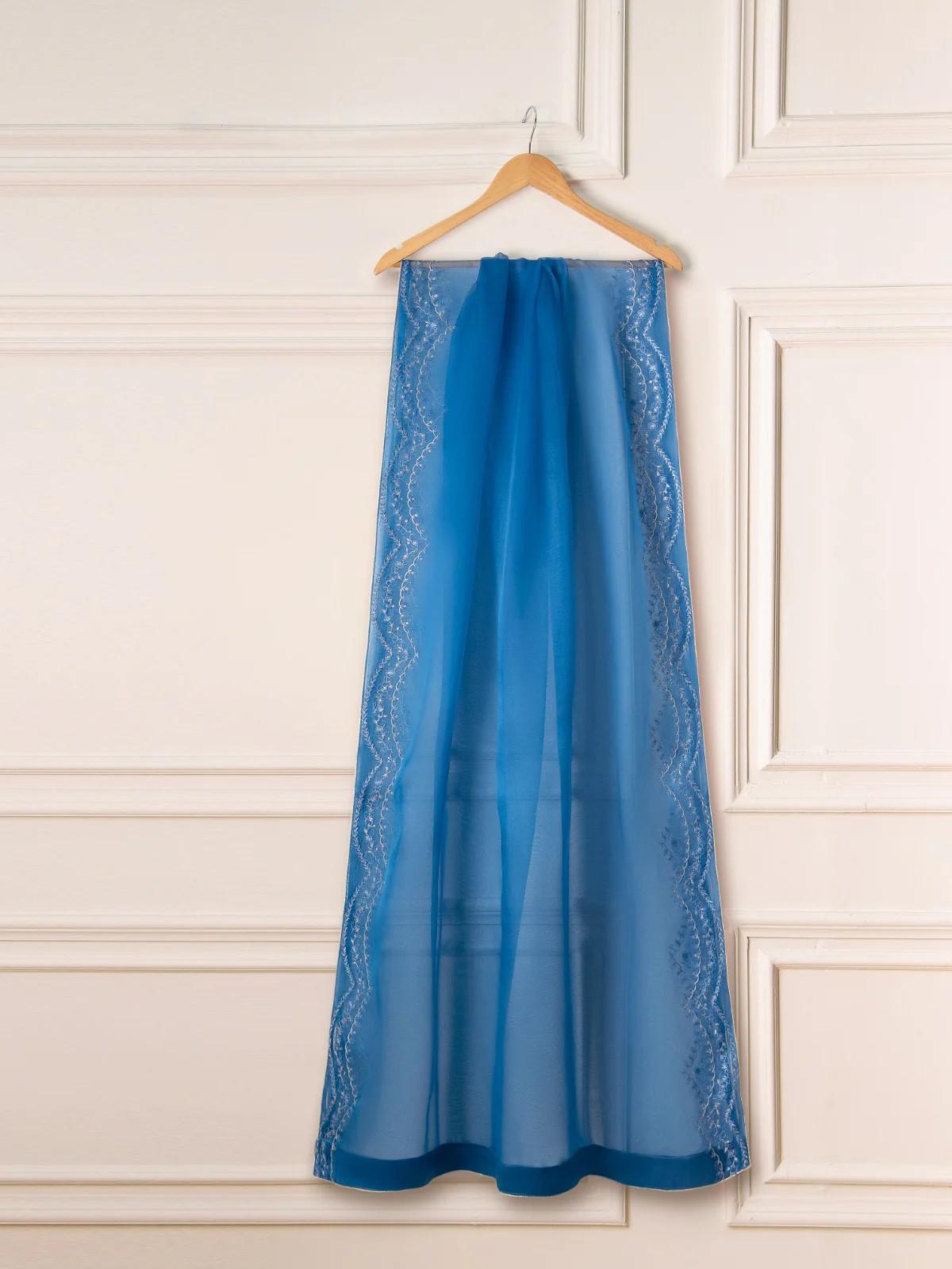Aghanoor 3 piece - Pure Raw Silk Embroidered Suit - Size Medium -Electric Blue