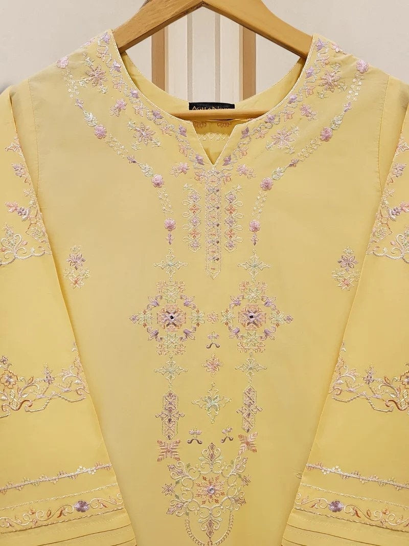 Agha Noor - Embroidered Lawn Suit 2 Piece - Yellow and Pink