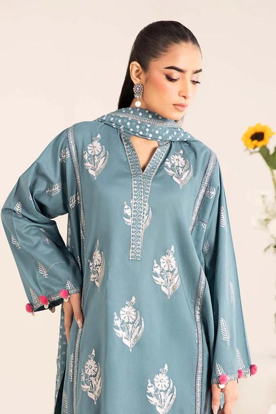 Maria.B - Farshi Shalwar Suit - 3 Piece Printed Lawn Suit  (Large) - Teal Blue
