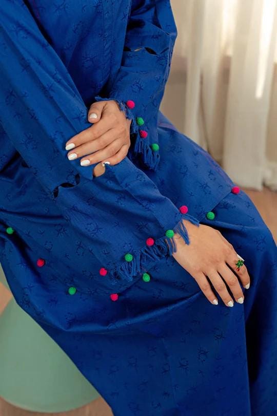 Maria.B - Farshi Shalwar Suit - 2 Pc Dyed Jacquard Viscose Suit  (Medium, Large, XL) - Blue