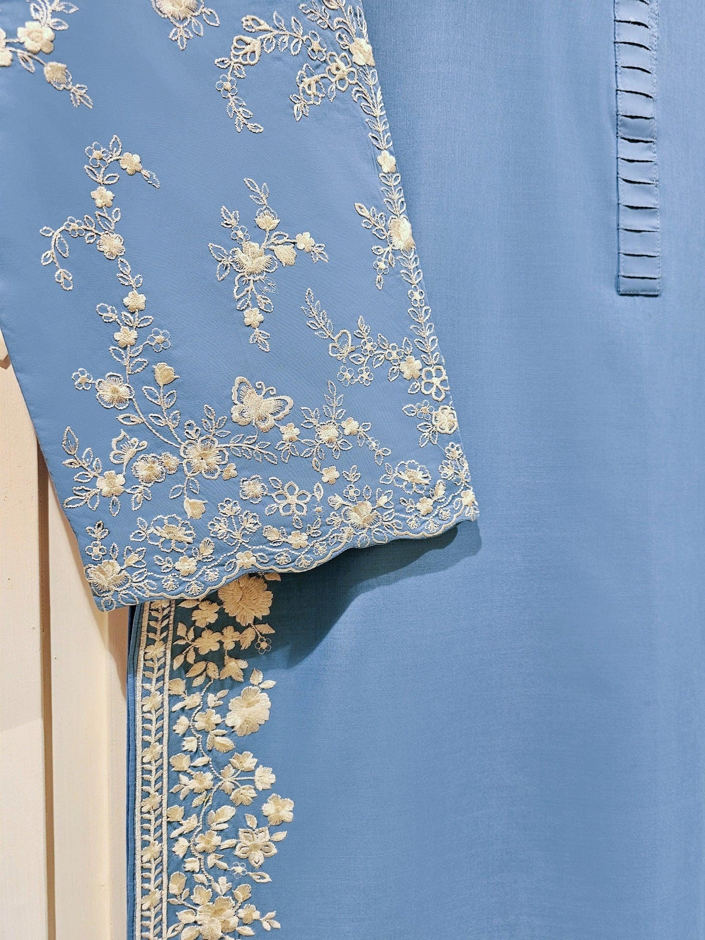 Aghanoor 2 piece - Pure Embroidered Lawn Suit - Size (Large, Medium) - Sky Blue