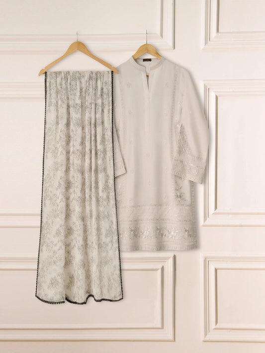 Embroidered Cotton Net Suit: Agha noor Grey Raw Silk Pants Set