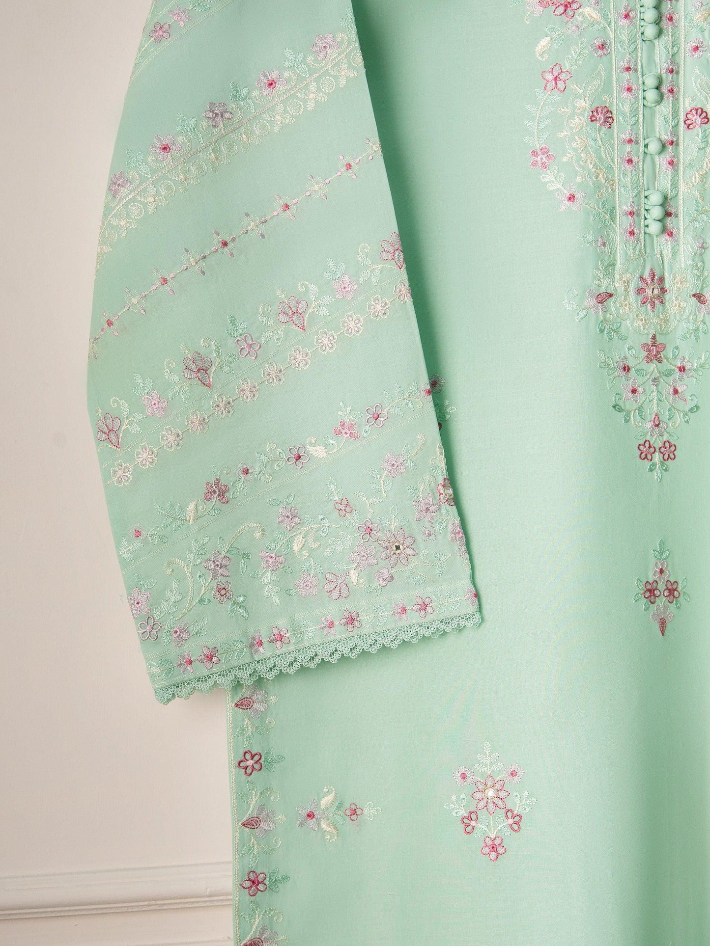 Aghanoor 2 piece - (Size-Large)  Embroidered Cambric Suit - Ice Green