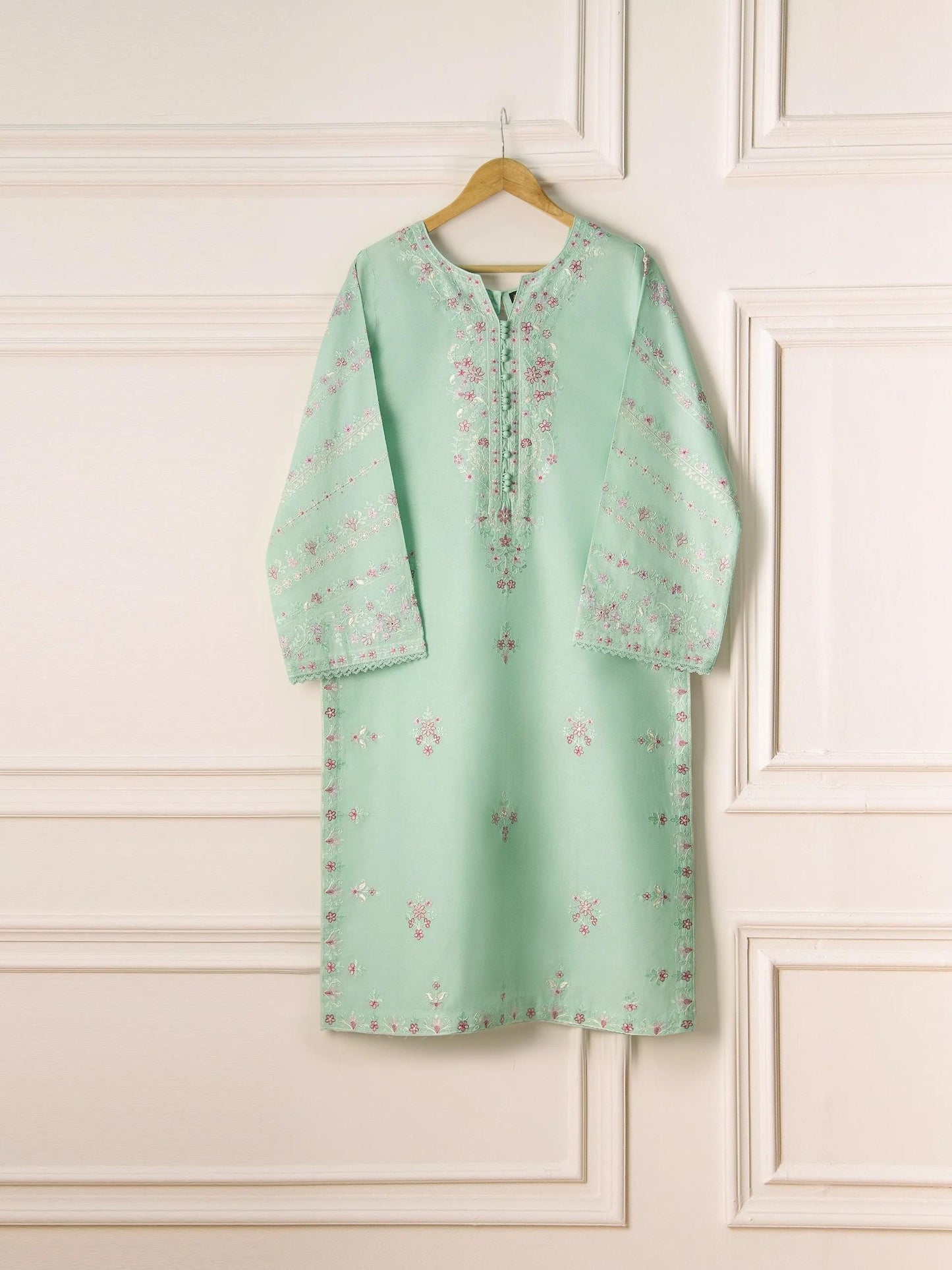 Aghanoor 2 piece - (Size-Large)  Embroidered Cambric Suit - Ice Green