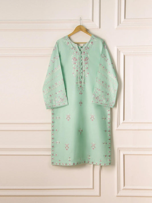 Aghanoor 2 piece - (Size-Large)  Embroidered Cambric Suit - Ice Green