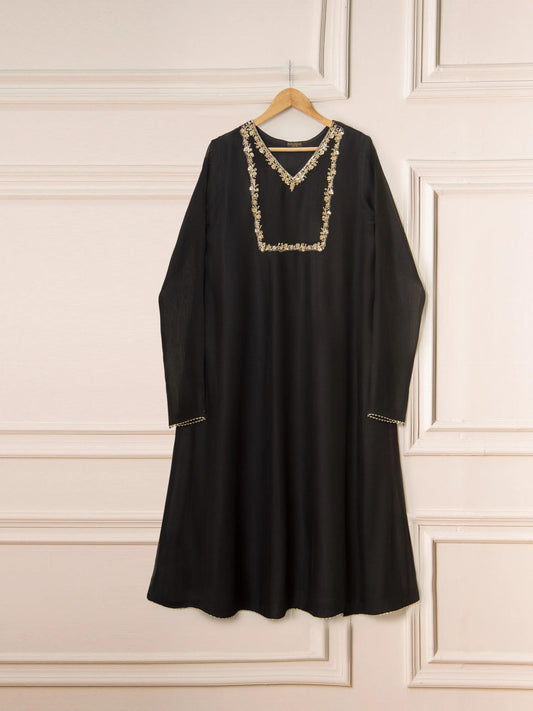 Embroidered Cotton Net Suit: Silk Pants & Chiffon Dupatta