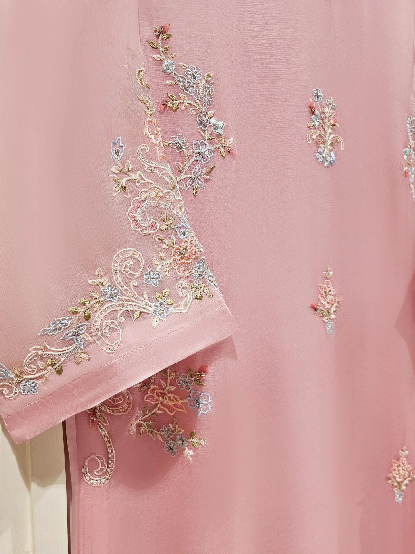 Aghanoor  2 Piece - Pure Chiffon Embroidered Suit (Size - Medium, Large, XL) - Pink