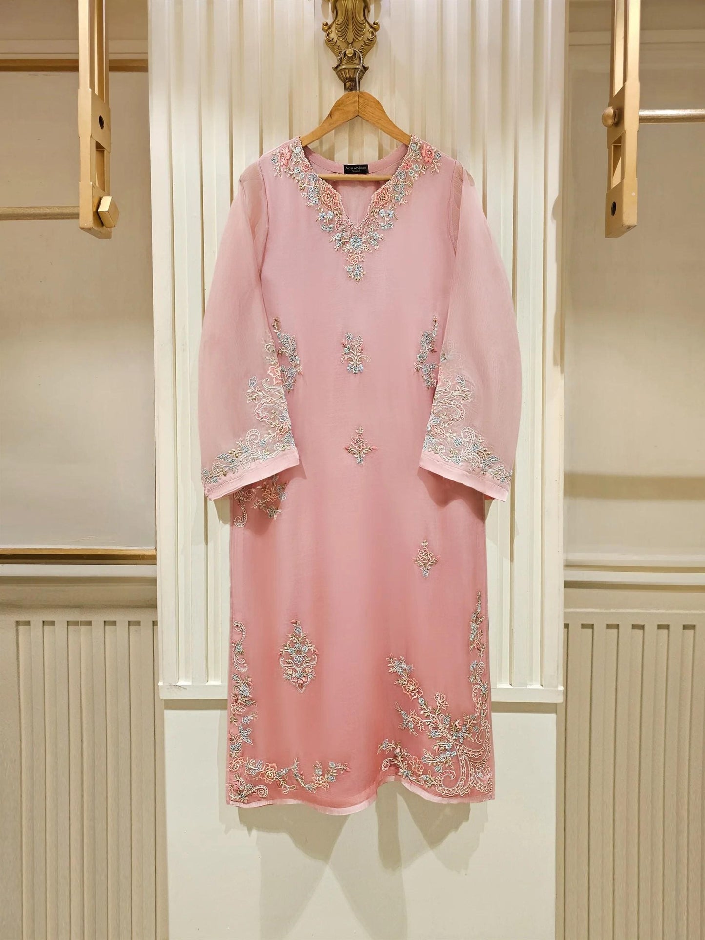 Aghanoor  2 Piece - Pure Chiffon Embroidered Suit (Size - Medium, Large, XL) - Pink