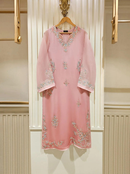 Aghanoor  2 Piece - Pure Chiffon Embroidered Suit (Size - Medium, Large, XL) - Pink
