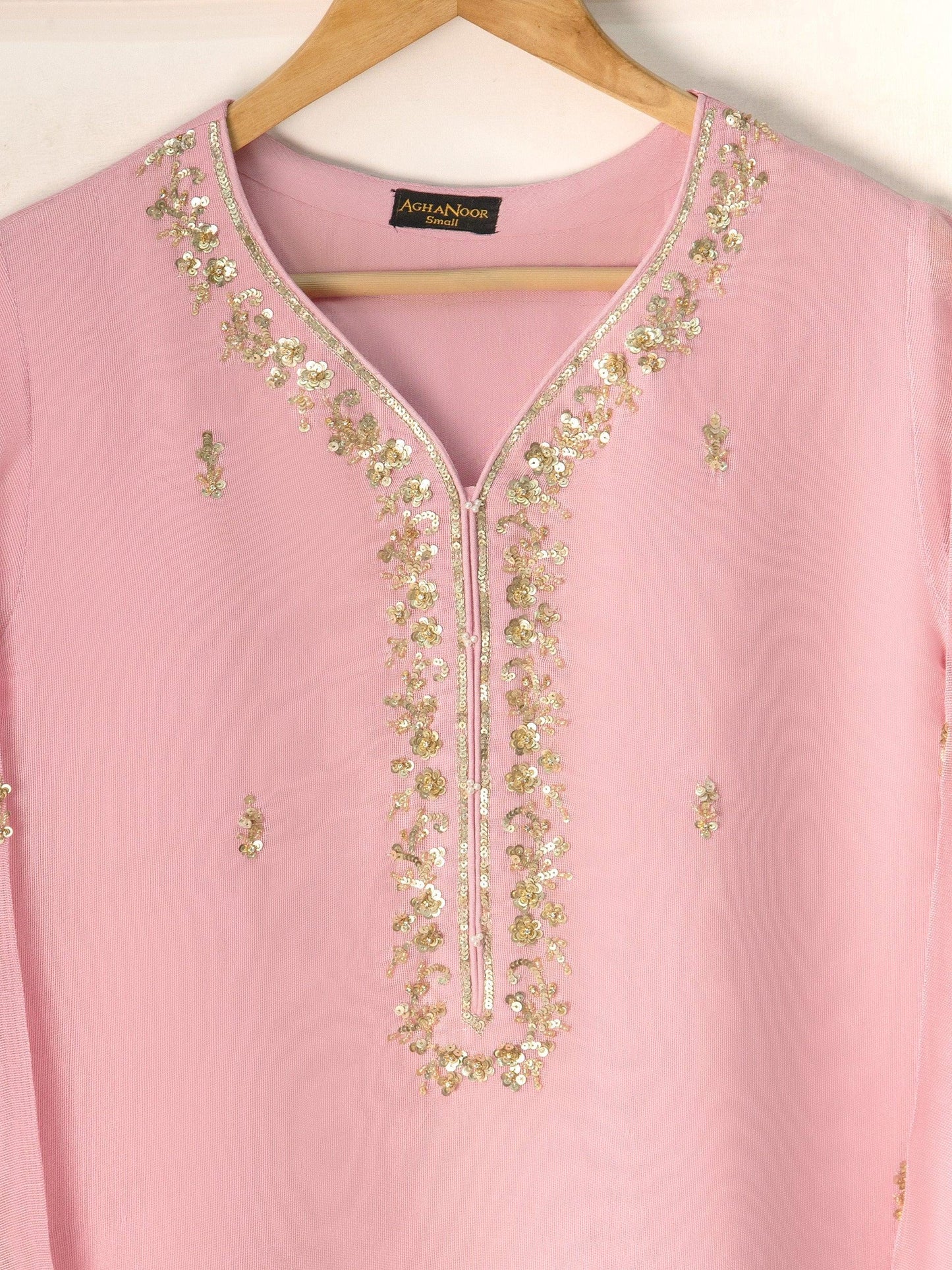 Agha Noor 3 Piece Pure Cotton Net Embroidered Suit Size (Small) - Pink