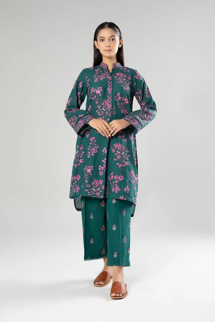 Maria.B - 2 Pc Printed Khaddar Suit  (Medium, Large) - Green