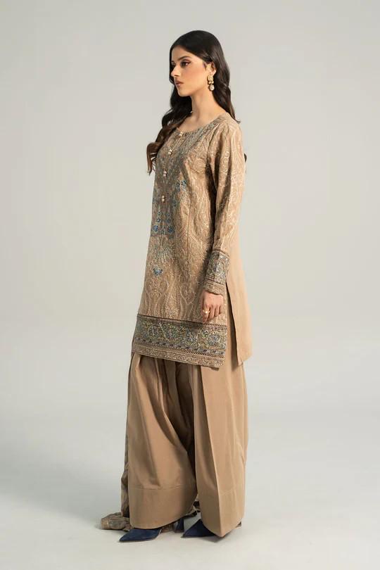 Maria.B - Farshi Shalwar Suit - 3 Piece Embroidered Khaddar Suit