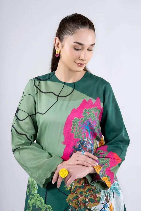 Maria.B - Farshi Shalwar Suit - 2 Piece Printed Lawn  ( Medium, Large) - Dark Green
