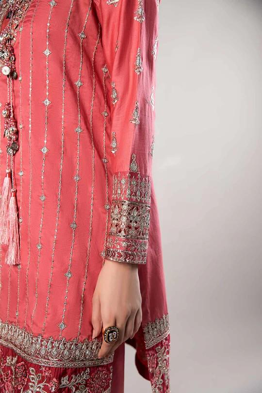 Maria.B - 3 Piece Embroidered Satin Suit  (Large) - Organza Dupatta