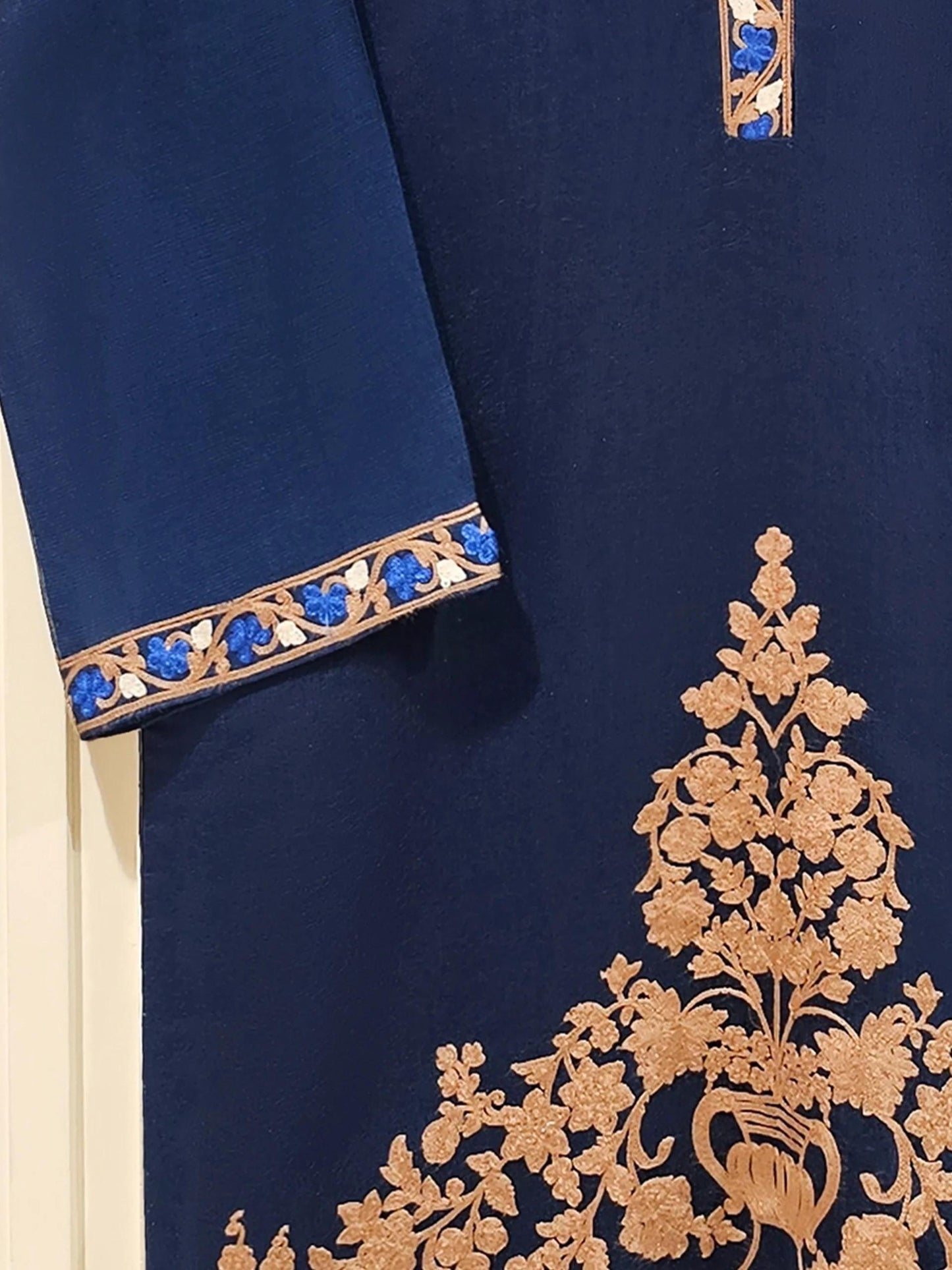 Aghanoor 2 Piece Pure Cotton Net Embroidered Suit Size (Medium, Large) - Navy Blue