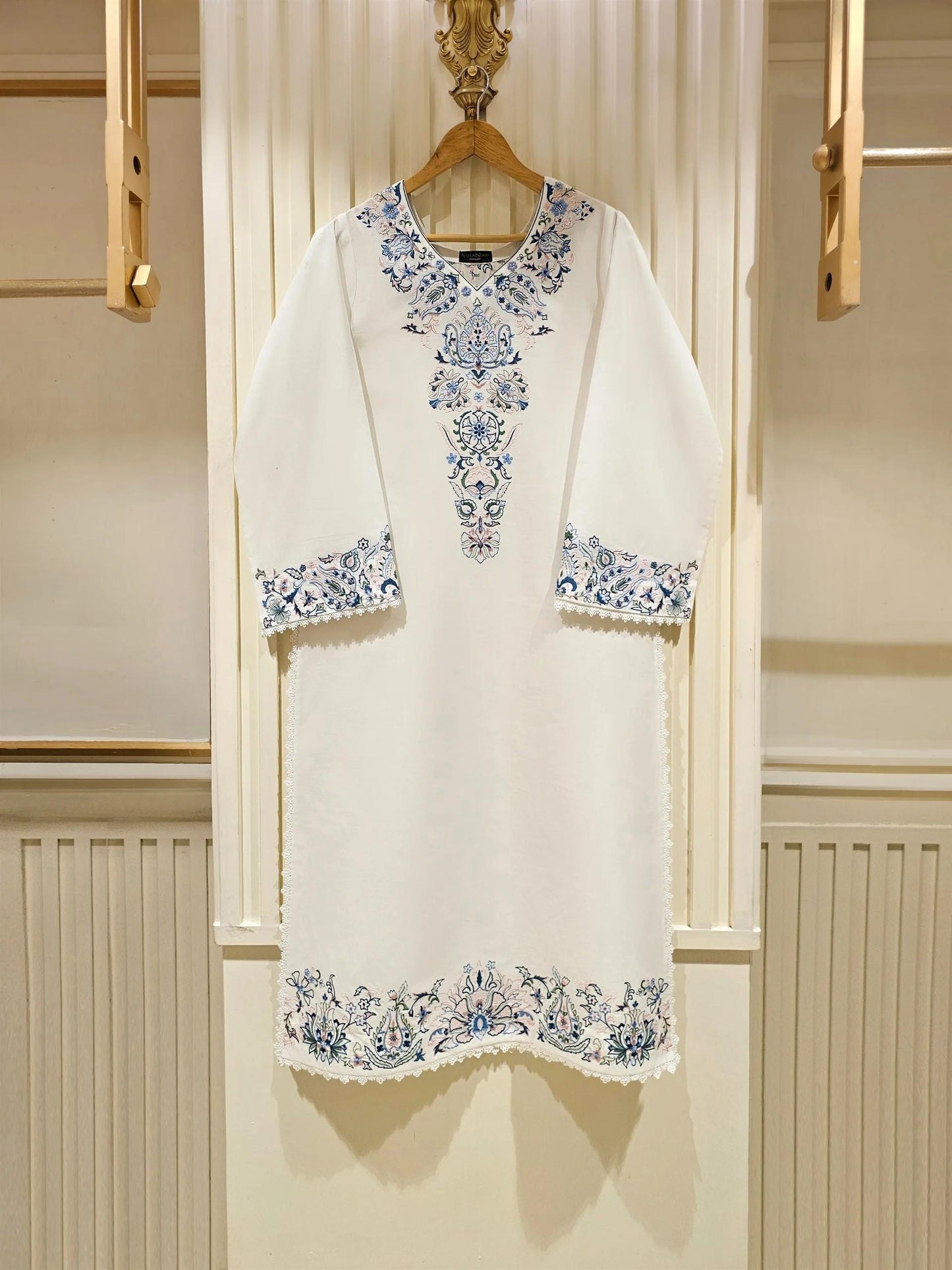 Aghanoor 2 Piece Embroidered Lawn Suit Size (Large, Medium) - White