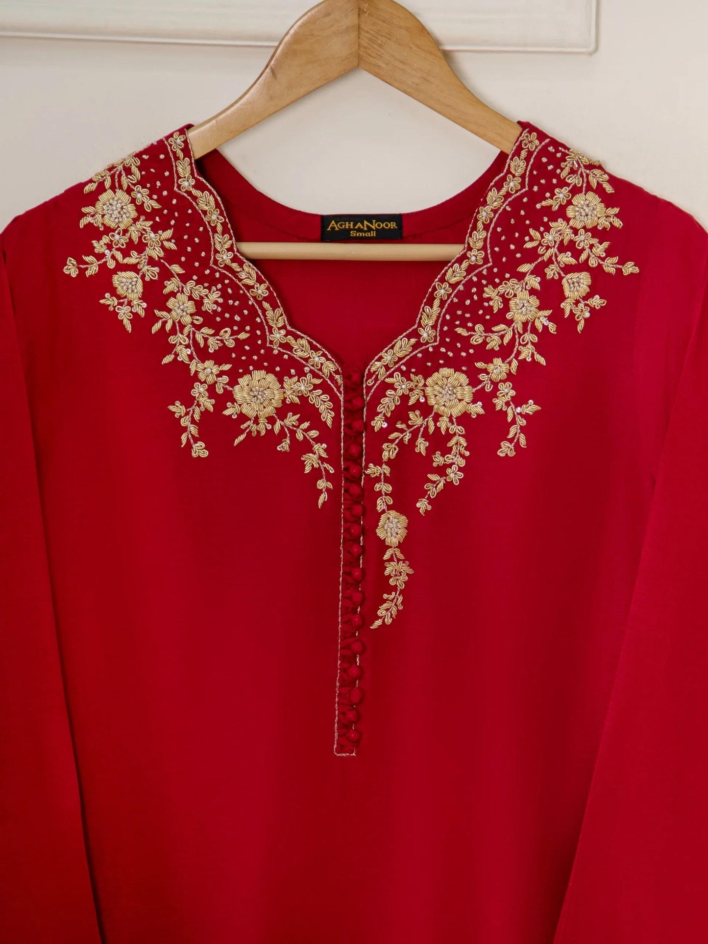 Agha noor 2 piece - (Size-  Large, Medium) Pure Korean Silk Embroidered Suit - Maroon