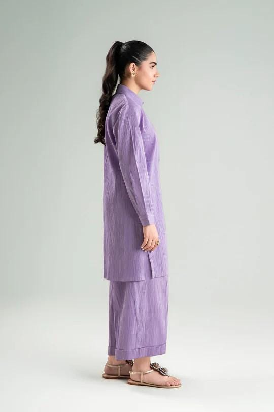 Maria.B - 2 Pc Dyed Seersucker Suit - Lavender/ Purple
