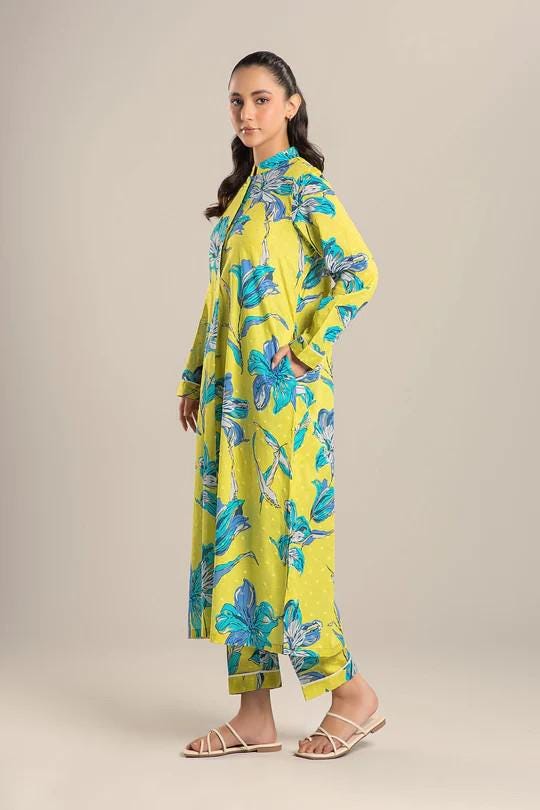 Maria.B - 2 Pc Printed Brochia Suit - Size - Large - Neon Green